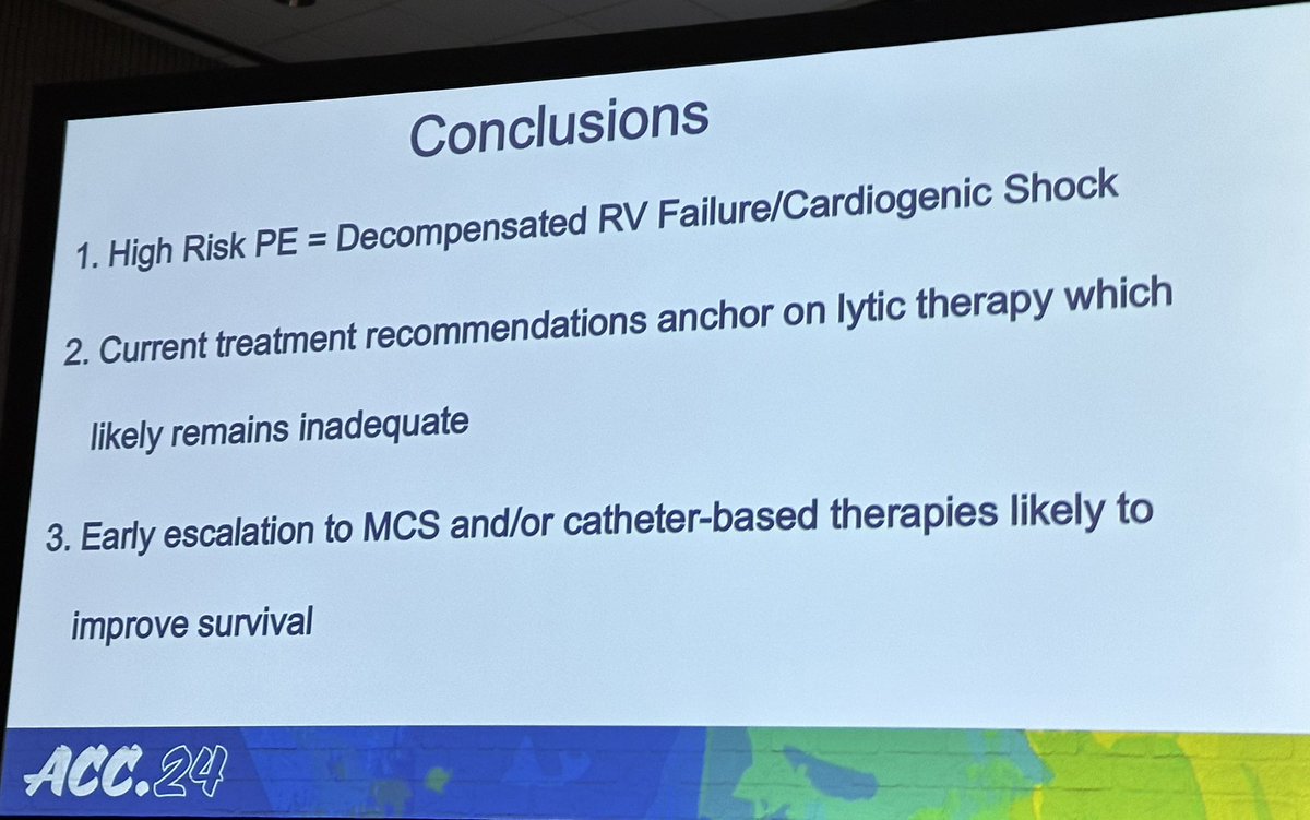 #ACC24 ECMO in Massive PE by @AdnanKhalifMD: reverse the guidelines; early MCS and catheter-based therapies