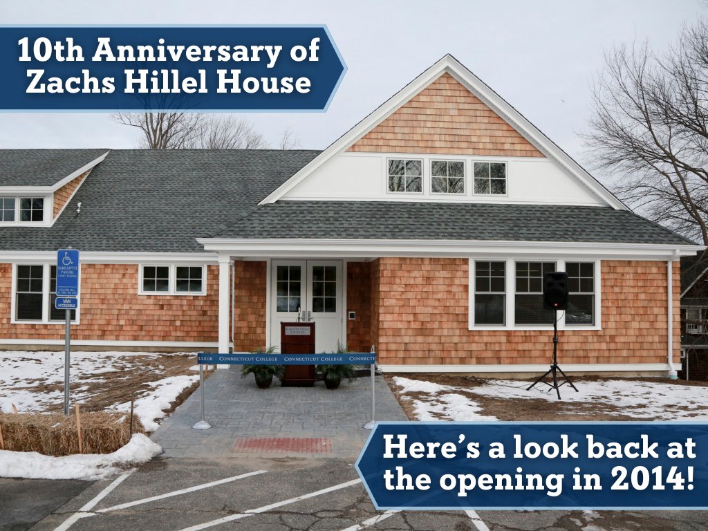 Today, the #ConnCollege community joins together to celebrate the 10th Anniversary of Zachs Hillel House at a luncheon on campus. Learn more about the opening in 2014: bit.ly/4afTLQg