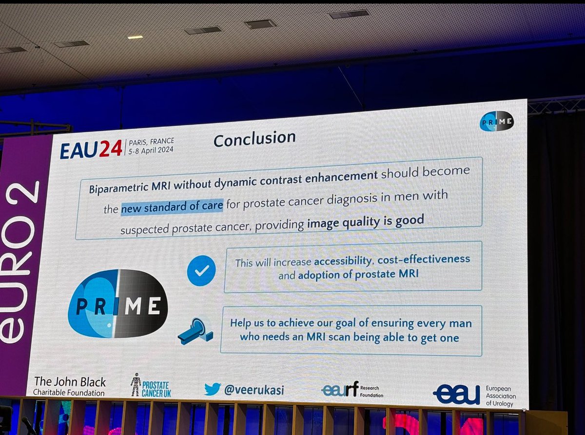 One of the most important messages during #eau24. PRIME study. No need for contrast enhancement during MRI for patients with elevated PSA.