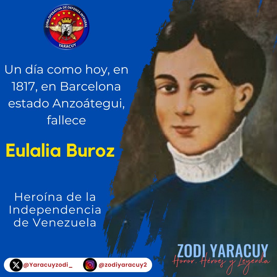 #07Abr || Eulalia Buroz, fue una luchadora y heroína de la independencia venezolana, y miembro del grupo cercano al Libertador Simón Bolívar.
#VenezuelaSocialista