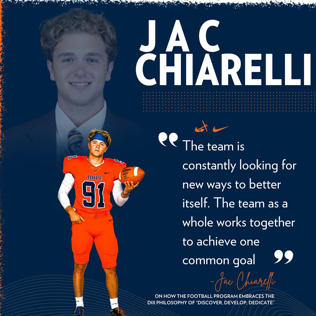 #D3Week appreciation. @HopeCollegeFB junior kicker and @HopeCollege accounting/business double major Jac Chiarelli shares how innovation drives his @NCAADIII football team on the field and in the classroom.