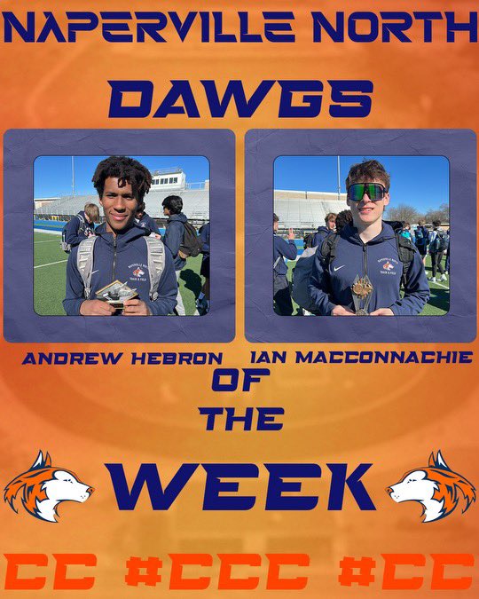 🐺DAWGS OF THE WEEK🐺 from Best Four Invitational So. Andrew Hebron - 400m Class A🥇4x400m 🥇 Jr. Ian MacConnachie - 2 PRs and 2🥇s in the 100m and 200m dash. Member of our 4x100m that finishes🥇 Great meet Huskies! #CCC 🔵🟠🐺🔵🟠