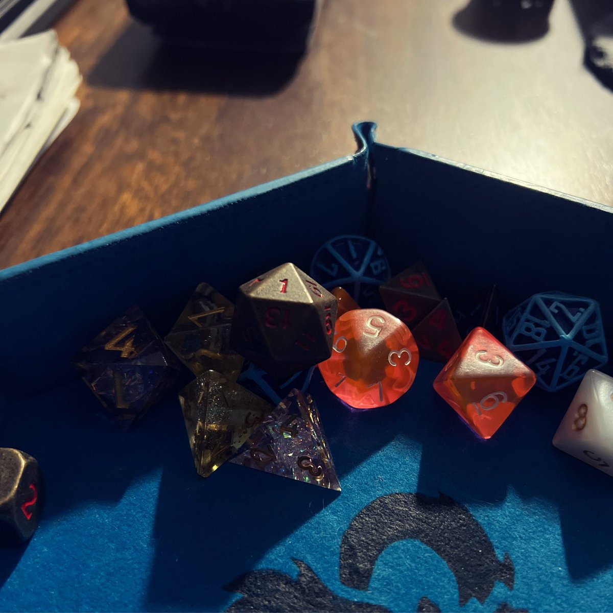 FungeonPodcast's tweet photo. What your D20 bounces then lands perfectly atop your other dice to present you a nat 1. 🥲 #enterthefungeon #natone #dungeonsanddragons #dnd5e #betrayal https://t.co/sMgQAyCsts