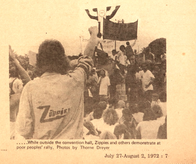 Zippies! They're against the Establishment, the War, the Democrats, Nixon--and the Yippies! Photo taken in Miami in 1972 at a protest outside the DNC. From Space City!, Houston's underground paper. @seanhowe