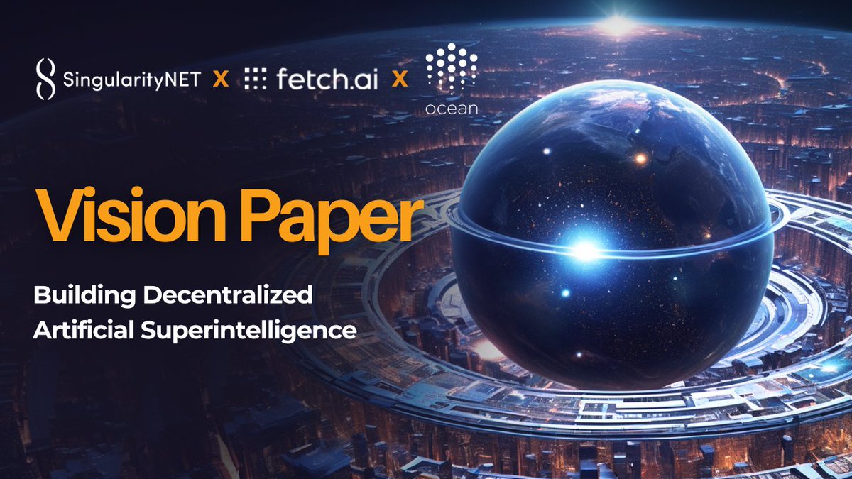The Artificial Superintelligence Alliance @ASI_Alliance Vision Paper details the vision and motivation behind our proposed multi-billion token merger with @Fetch_ai and @oceanprotocol and outlines our path toward decentralized #ASI. Learn more at bit.ly/3TMFkwe