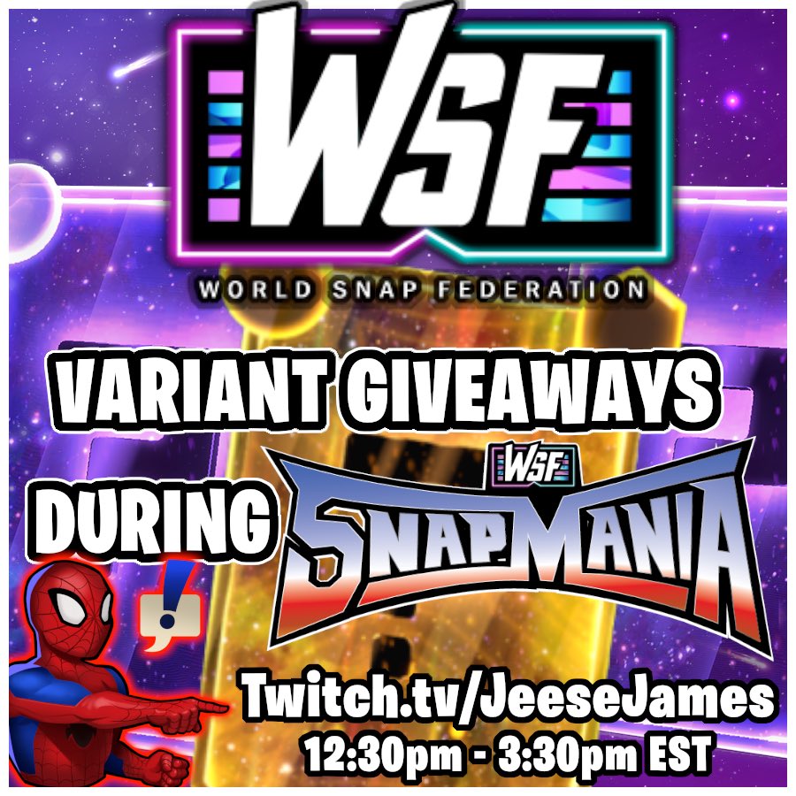 Who needs from free @MARVELSNAP variants?!? Well today I’ll be giving away 2x mystery variants and a Premium mystery variant during #SnapMania where I defend the Championship belt! All you gotta do is come watch for your chance to win! Details Below 👇 👇👇