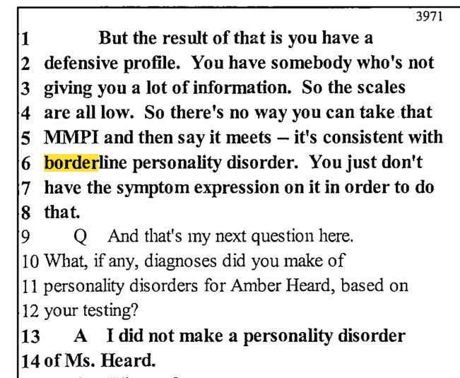 Dr Hughes goes to great lengths to explain why the scores that Curry gave Amber are normal, & none of the scale scores (save one) was elevated — which is inconsistent with a Borderline diagnosis: