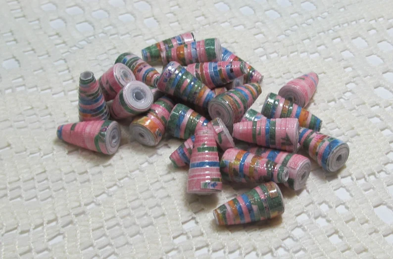Paper Beads, Loose Handmade Jewelry Supplies Jewelry Making Cone Pink and Blue Floral etsy.me/49m2Gi8 via @Etsy #paperbeads #conebeads #floralbeads #handmadebeads #smallbusiness