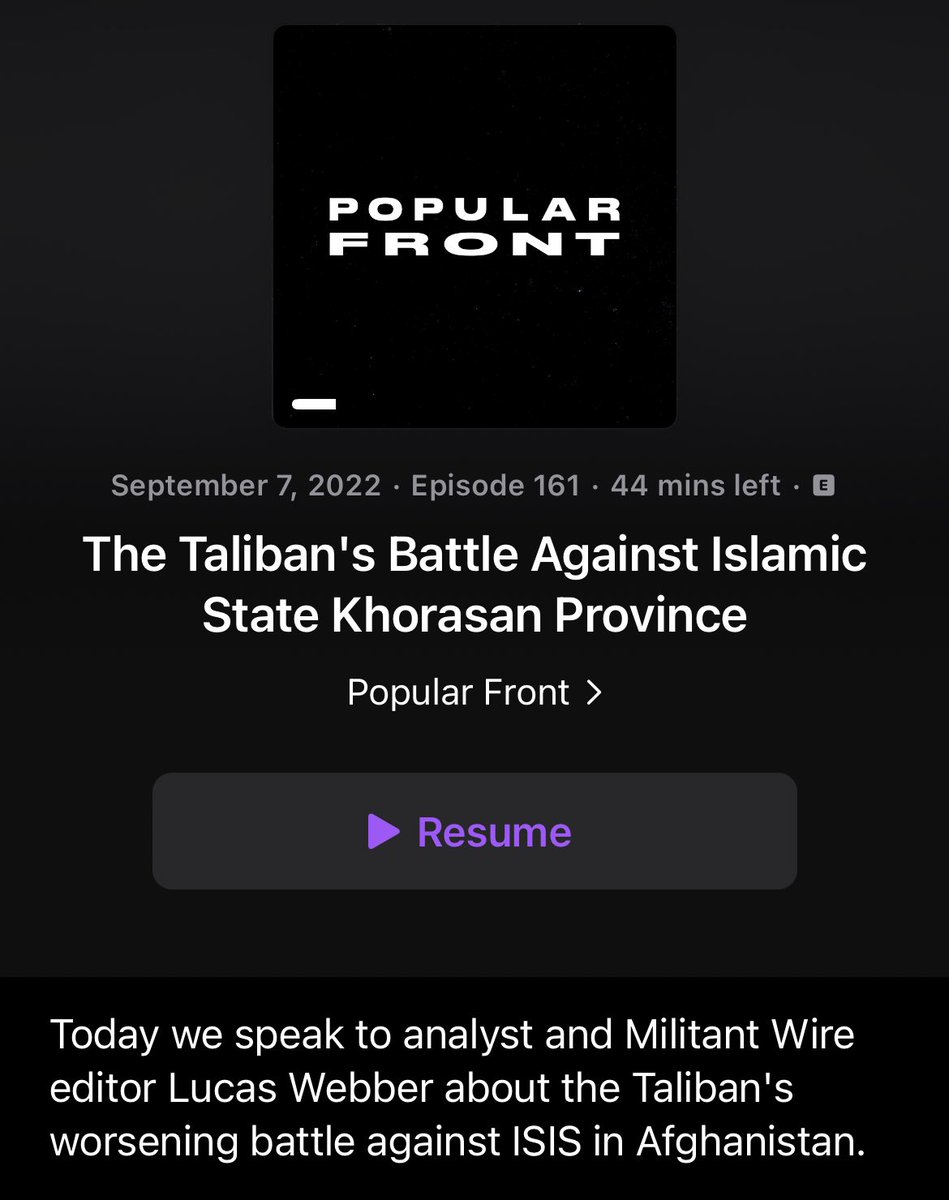 My conversation with @Jake_Hanrahan on the @PopularFront_ podcast from September 2022 about the Taliban’s conflict with Islamic State Khurasan and the rising international ISKP threat. We discussed in detail the branch’s increased hostility toward Russia m.soundcloud.com/popularfrontca…