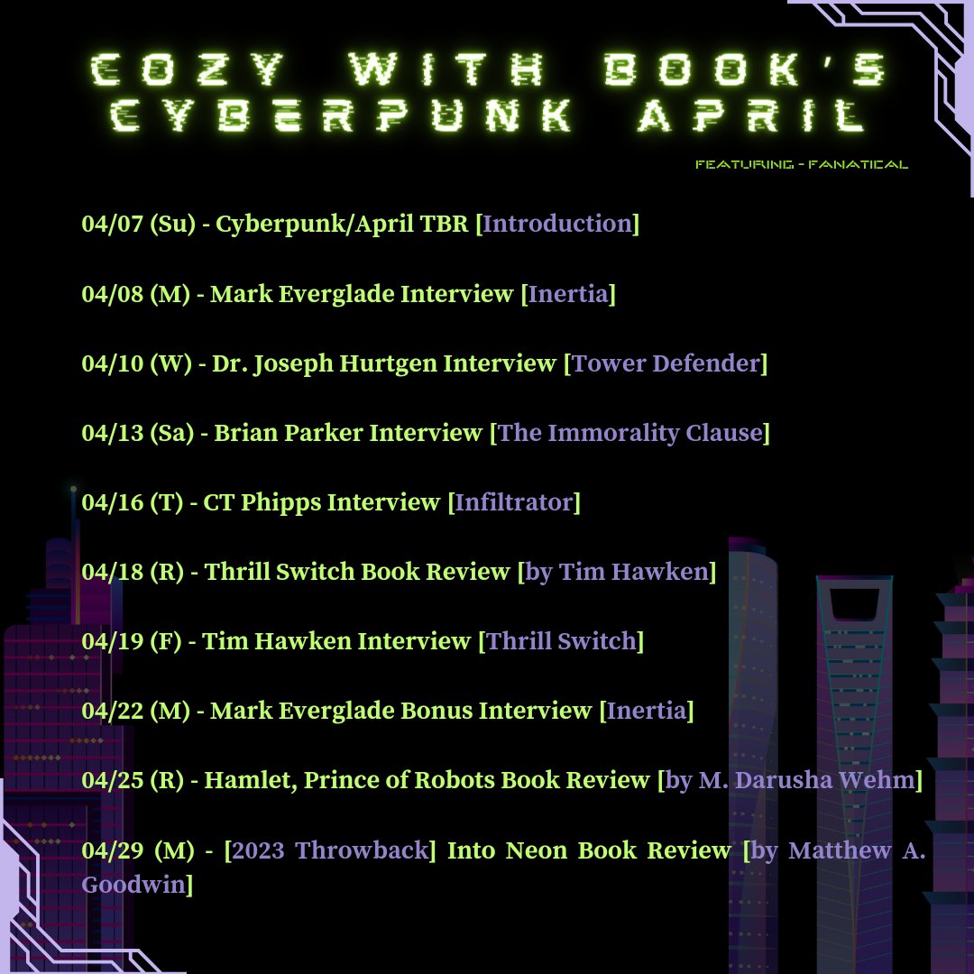 Continuing with last week's #CyberpunkStoriesBuildYourOwnBundle by @Fanatical, post, I'll be hosting a #cyberpunk filled April! Keep your eyes peeled for #authorinterviews and #bookreviews, peppered throughout the month, featuring titles from the bundle! 

cozywithbooks.wordpress.com/2024/04/07/a-c…