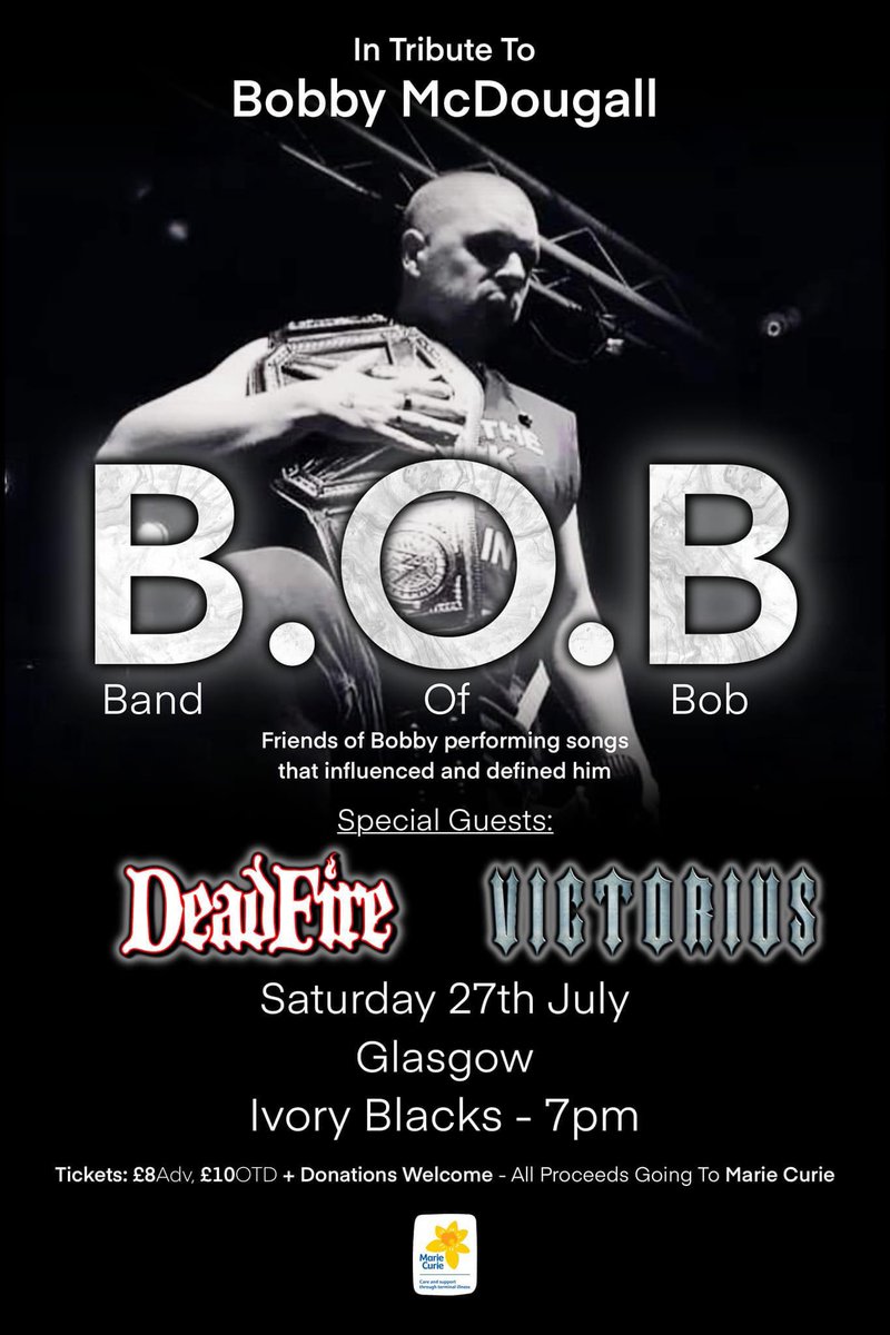 On 27th July there is tribute gig for Bobby McDougall with Deadfire and Victorius playing too. It would be nice to give Bob a loud and heavy metal send off! Also proceeds will be going to the Marie Curie Charity. nocturne-wulf.sumupstore.com/products