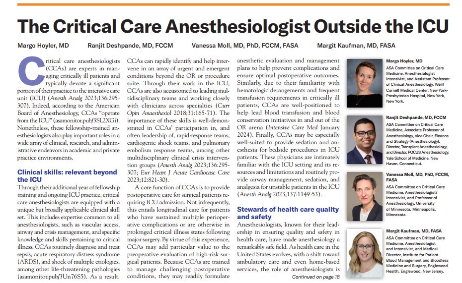 Drs. Margo Hoyler, Ranjit Deshpande, Vanessa Moll, Margit Kaufman provide perspectives on nontraditional, non-ICU roles that will define the future of critical care medicine. ow.ly/8vZ450R6RnN @Mollstar13, @MargitKaufman #CriticalCareMedicine