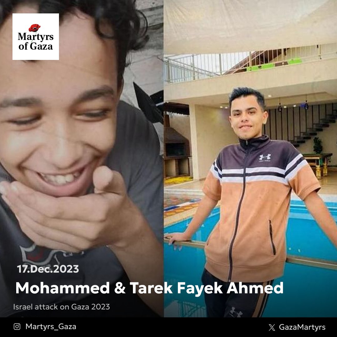 Mohammed Fayek Ahmed and his brother Tarek. 'They were my cousins, the only children of their mother and father.' Mohammed, 16 years old. The eldest in the family, he had a great passion for cars and started learning how to drive at the age of 14. Tarek, 13 years old. He was…