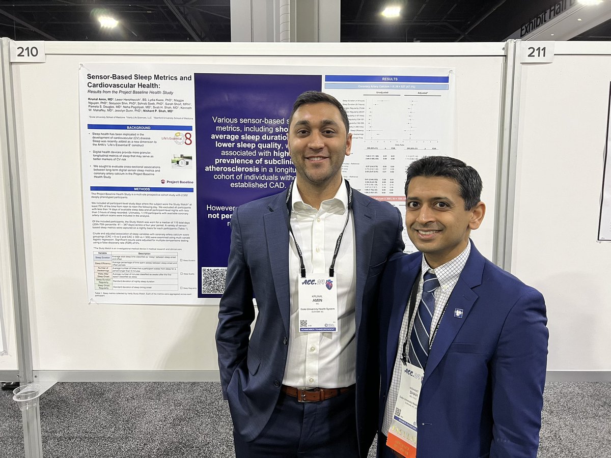 Very proud of ⭐️@IMResidencyDuke resident Krunal Amin for leading this work from #projectbaseline on sleep metric associations with cardiovascular health! More to come! @AimeeZaas @SvatiShah @drjessilyn @pamelasdouglas @TheMahaf @NPagidipati