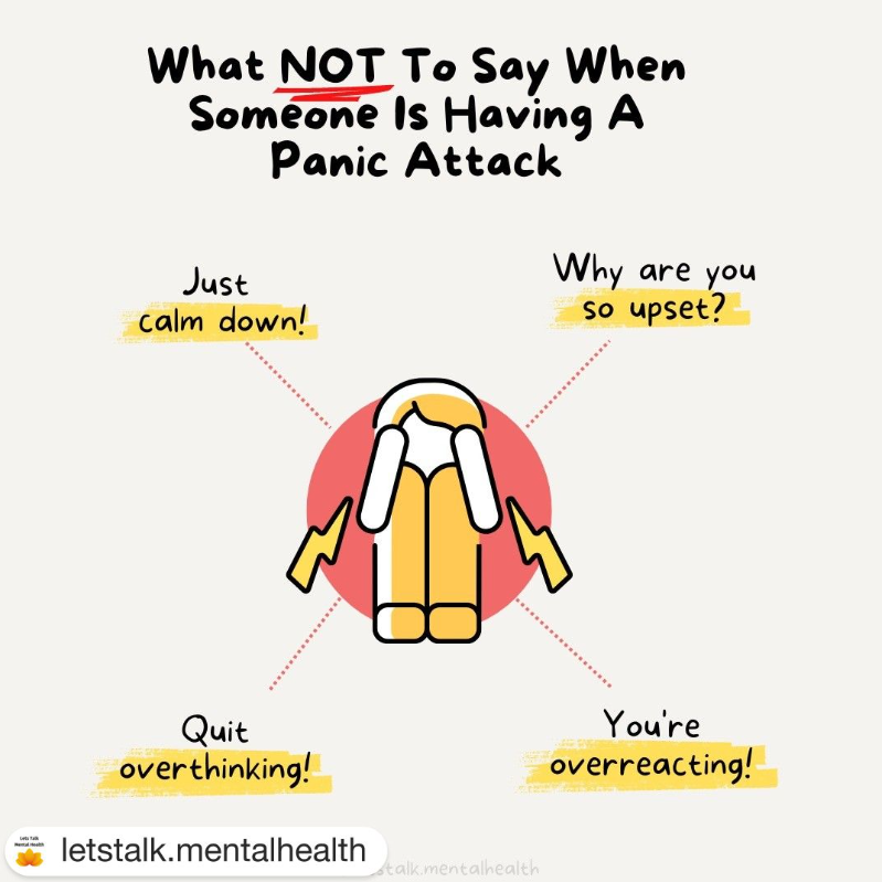 If you're with someone experiencing a panic attack, here's what you can say: 'You're not alone. I'm here with you.'