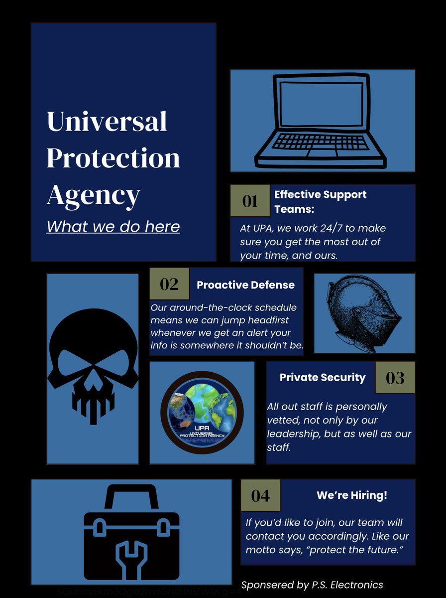 Brand new promotional material for #UPA, what do you all think? I think it speaks volumes to the amount of hard work and dedication this team puts in to make sure your future is in good hands!

#universalprotectionagency #kiijxkiawe #safetyfirst