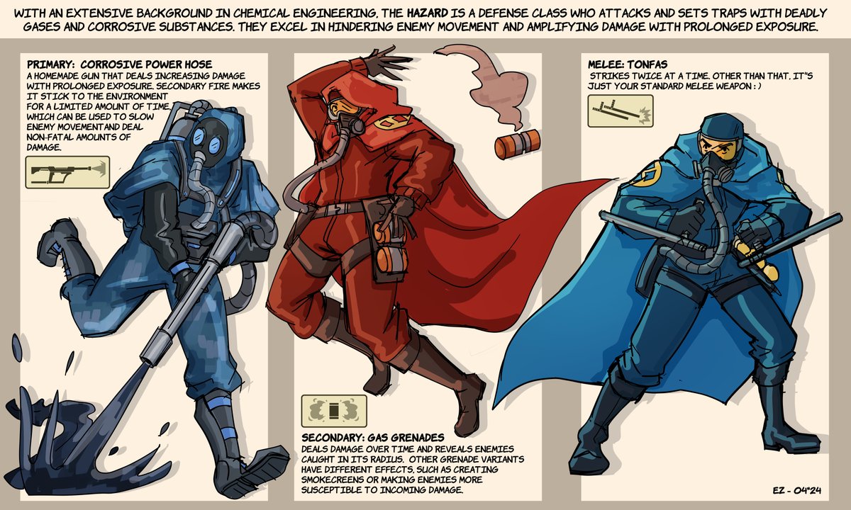 updated Hazard's refs + tried my hand at a quick comic edit of them!  they're my tenth class ocs and they use chemical weapons :) #tf2 #tf2oc, image size:1200x720