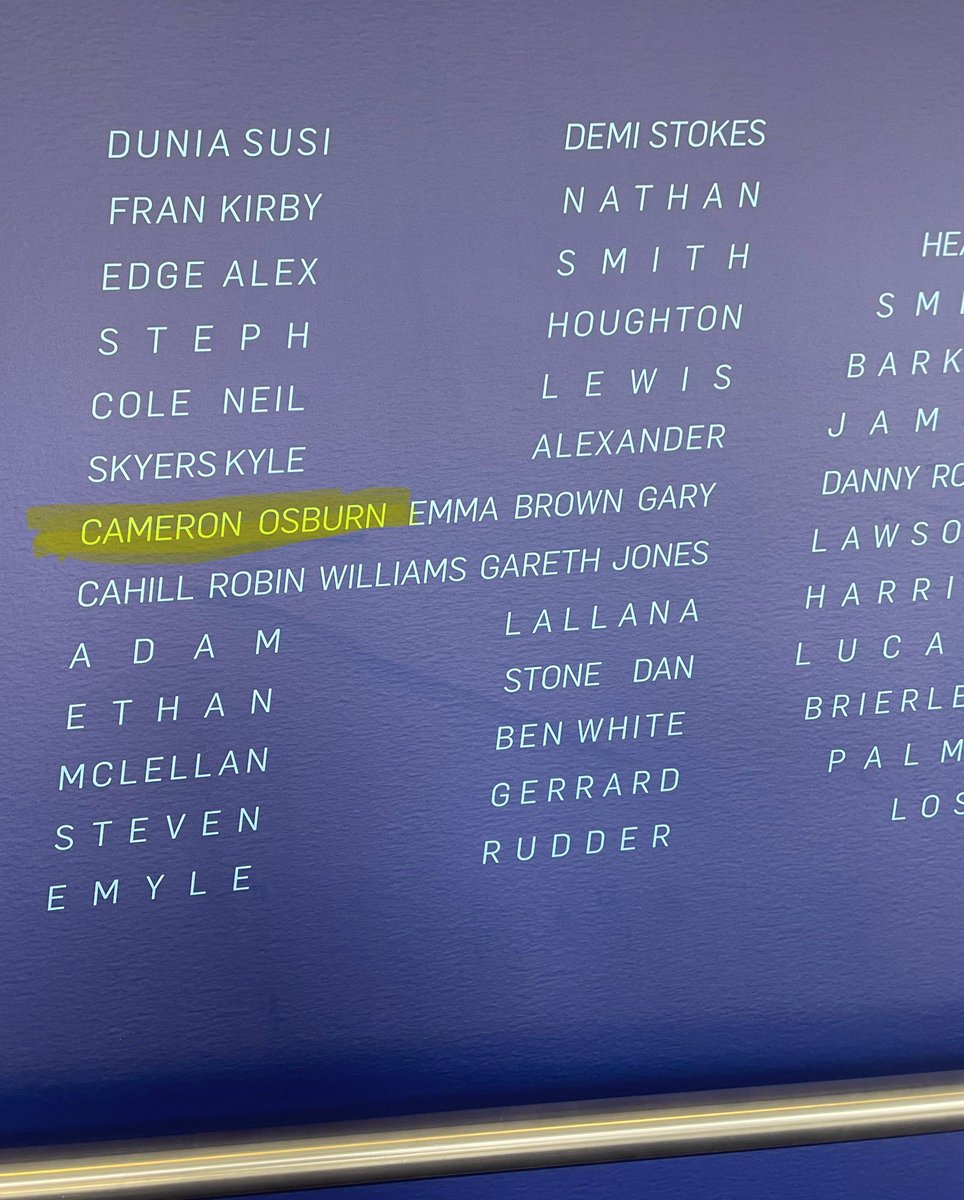 A very proud parent moment seeing <a href="/osburn_cameron/">Cameron Osburn</a> on the wall of <a href="/StGeorgesPark/">SGP</a> <a href="/England/">England</a> 🏴󠁧󠁢󠁥󠁮󠁧󠁿⚽️ #HarrogateGS
#HGS_LearnSup #HGSPhysicalEd
