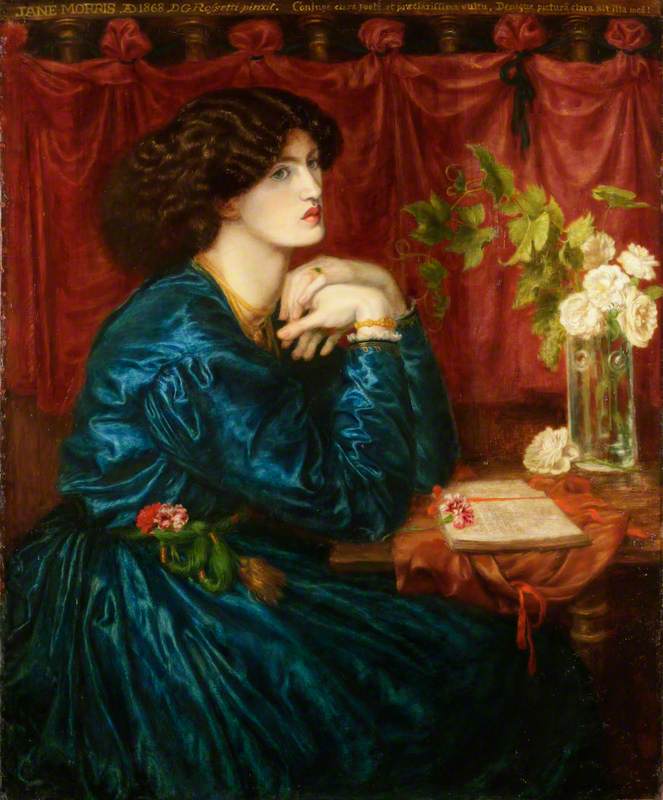 Jane Morris didn't just sit quietly for 'Blue Silk Dress' (1868) by Dante Gabriel Rossetti. A talented embroiderer, she designed and made this gorgeous Pre-Raphaelite gown for the portrait, which also emphasises her expressive hands