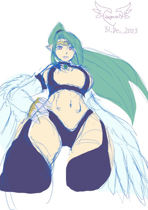 そーいやコミケの朝、待機中に描いてたハーピィ・クイーンって投稿してなかったネ 