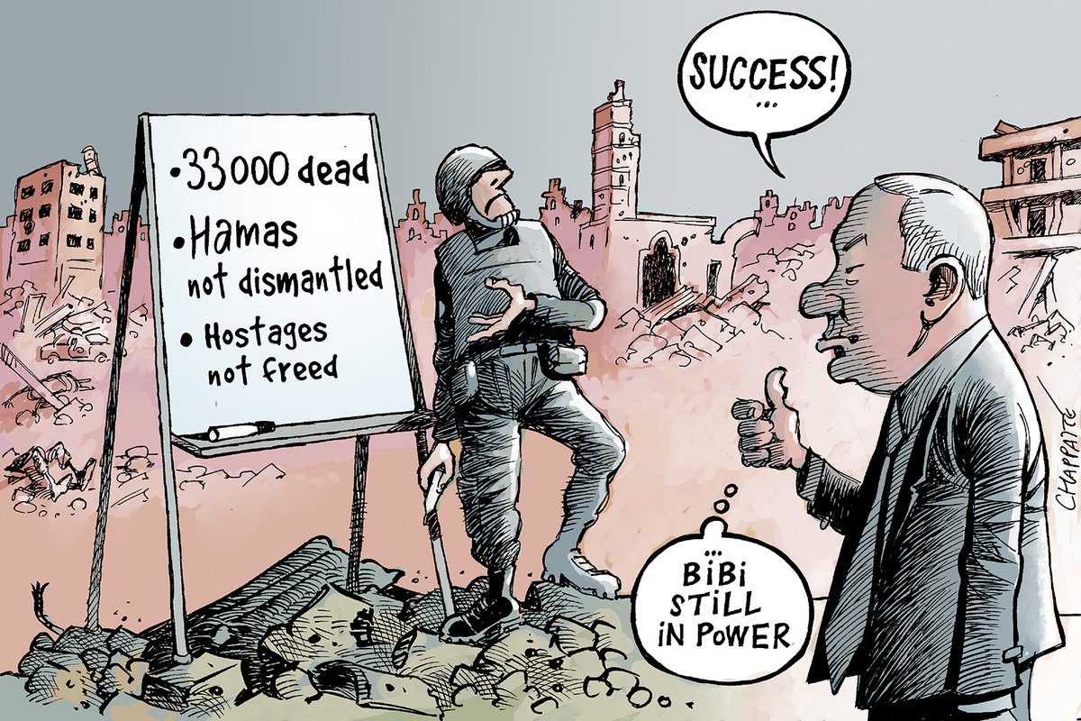 Six months of war in #Gaza - © Chappatte in Le Temps, Geneva 👉 chappatte.com/en/images/six-…