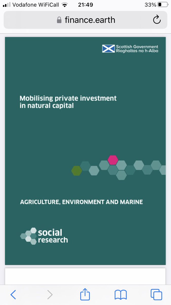 The limits of Scotland's progressive politics. Scot Govt report on the environment reduces it to an instrumentalised 'natural capital'. Produced by investment brokers Finance Earth it proposes a favorable regime for landowners & investors in carbon capture. 1/2