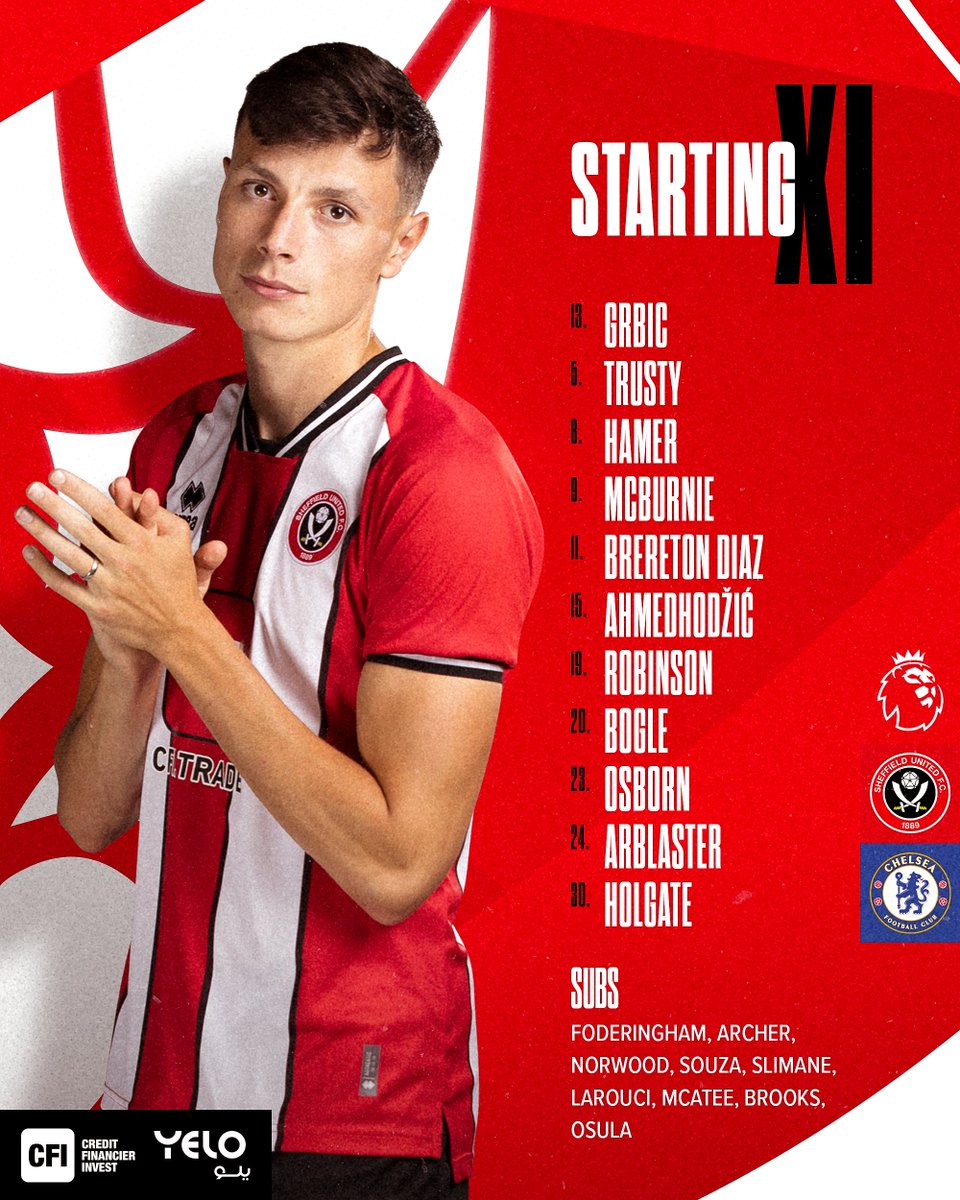 Blades starting XI to face Chelsea! ⚔️🔴 Osborn and McBurnie return to the first eleven as Cameron Archer appears in a matchday squad for the first time since February. 🏹