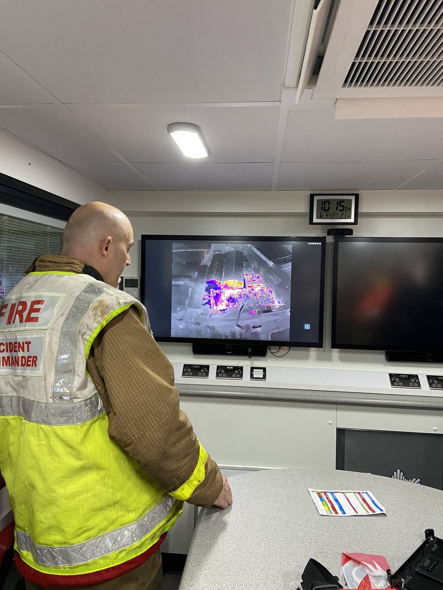 Our Drone was busy last night, assisting at a large industrial fire in Blackburn. You can see the information available to the incident commander in this image taken by @tompowell_91, when the drone livestreams to our new command unit.