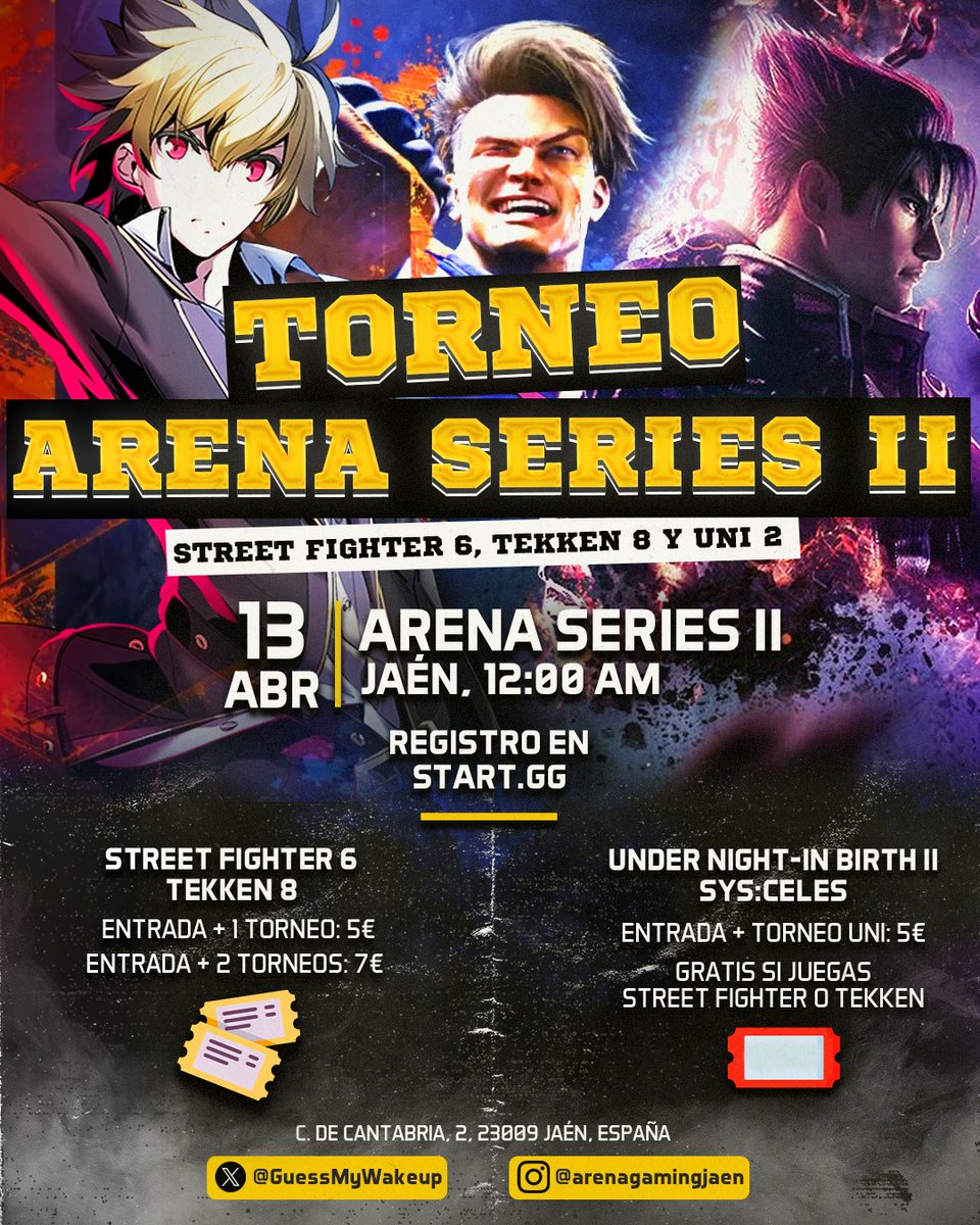 kusogelesia's tweet image. El sábado 13 de abril tenemos el segundo Arena Series junto con @ArenaGamingJaen 

El torneo comenzará a las 12:00 y tendremos una bracket de Under Night In-Birth II Sys:Celes además de los juegos habituales, Street Fighter 6 y Tekken 8

Os esperamos!!!

 start.gg/tournament/are…