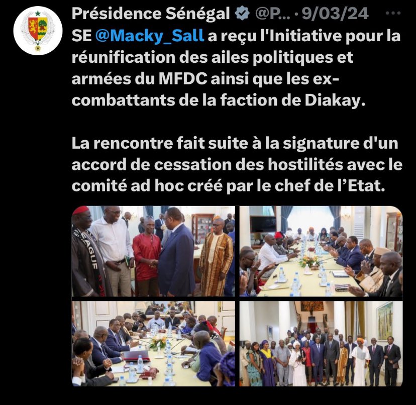 Le MFDC qui s’était caché dans l’ombre pendant 12ans réapparaît du jour au lendemain pour nous emmerder avec leur histoire d’indépendance li ngen beug xam nagnko si ngouru Macky la yam pas Avec Diomay.