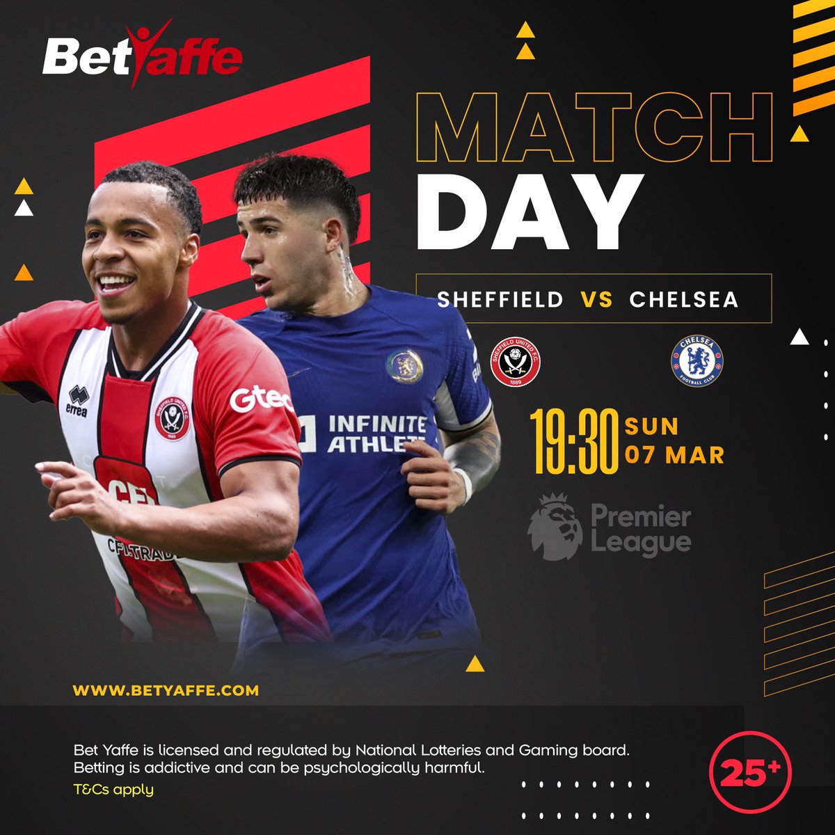 BetYaffe's tweet photo. Sunday Late Kick-Off 🔥

⚽ Sheffield United vs Chelsea

🔗 Can Chelsea continue with winning ways today? Place all your bets via https://t.co/zl2uA1zu8b for the best odds.

#ShuChe || #Betyaffe || #PremierLeague https://t.co/TzpOzc3z6w