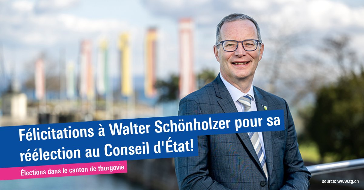 Toutes nos félicitations 👏🏼 à Walter Schönholzer pour sa réélection au Conseil d'État du canton de Thurgovie ! 💐 #teamPLR