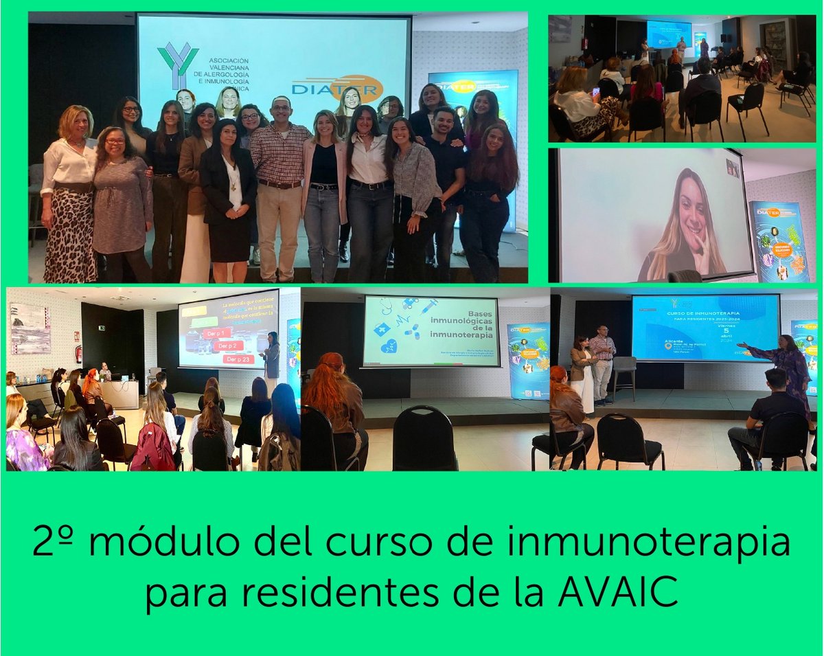 El viernes 05/04 realizamos el 2º módulo del curso de Inmunoterapia para residentes de la AVAIC. En esta ocasión bajo el patrocinio de <a href="/Diater_/">Laboratorios Diater</a>  
Gracias a los asistentes y <a href="/Diater_/">Laboratorios Diater</a>  por su participación!!! <a href="/SEAIC_Alergia/">SEAIC</a> <a href="/candreubala/">CARMEN ANDREU BALAGR</a> <a href="/jimeneztk/">TW JIMENEZ</a> <a href="/capechor/">Carolina</a> <a href="/monialezu/">Monica Aleixos</a> <a href="/Titistein/">Cristina Stein</a>