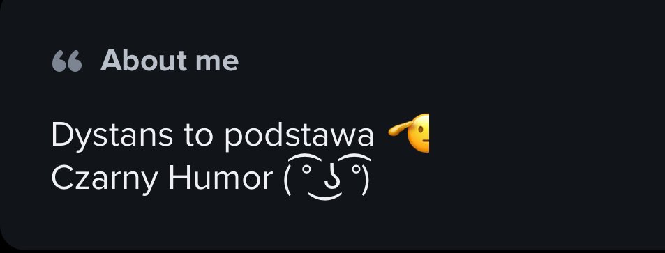 gorzkanostalgia's tweet photo. jak typ na tinder ma taki opis to na pewno jest mizoginem i rasista i do tego nie jest nawet w 10% tak zabawny jak sądzi https://t.co/A4WRyysizB