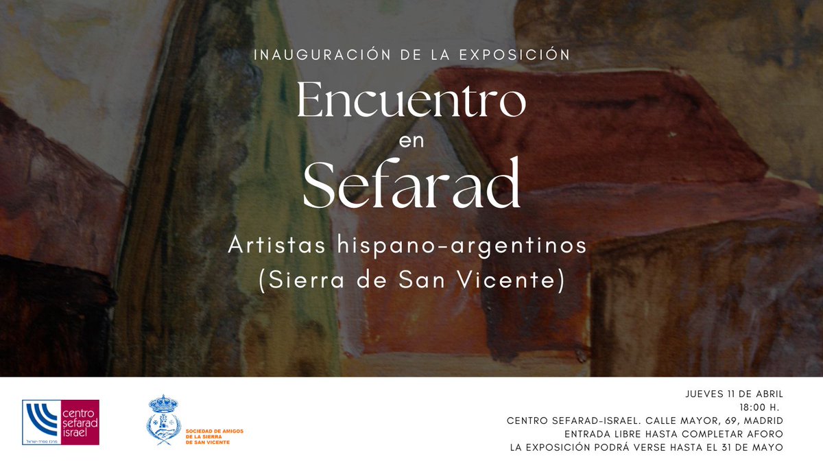 Inauguramos 'Encuentro en Sefarad', una muestra de pintura de los discípulos de la escuela de Esteban Lisa y los herederos artísticos de Pilar Fernández. Muchos de ellos con raíces judías que influyeron en sus obras 🗓️ 11 abril-31 mayo 🎟️ Entrada gratuita sefarad-israel.es/evento/inaugur…