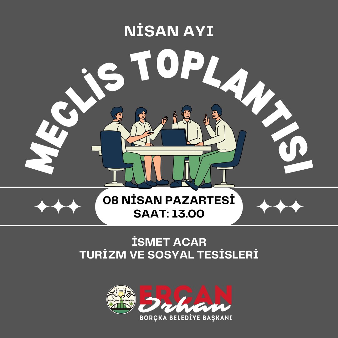 İsmet Acar Turizm ve Sosyal Tesisleri'nde düzenleyeceğimiz Nisan ayı olağan Meclis toplantısına tüm komşularımız davetlidir. İsmet Acar Turizm ve Sosyal Tesisleri 8 Nisan Pazartesi, saat: 13.00