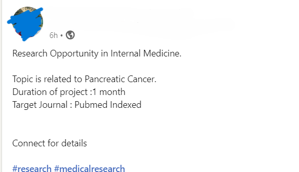 I see these LinkedIn posts aimed at IMGs who are looking for research experience positions. It doesn't seem ethical. Also, one month for a research project is nothing; these things take a lot of time and commitment. 
Can someone explain how does this work?