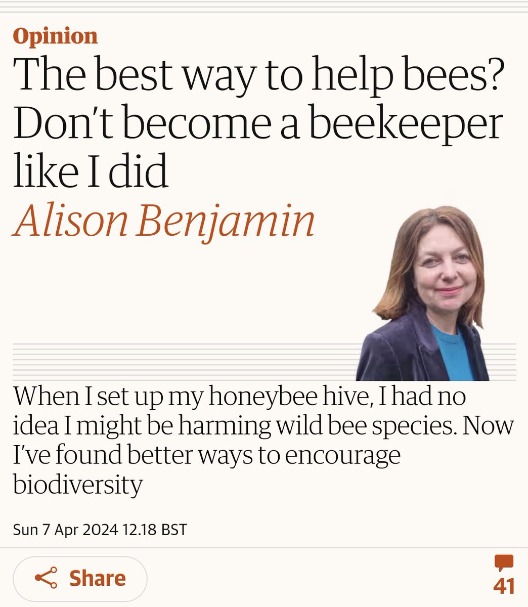 A very important message: honeybees don't need help, but our wild bee species do! Honeybees can very quickly outcompete the wild species. theguardian.com/commentisfree/…