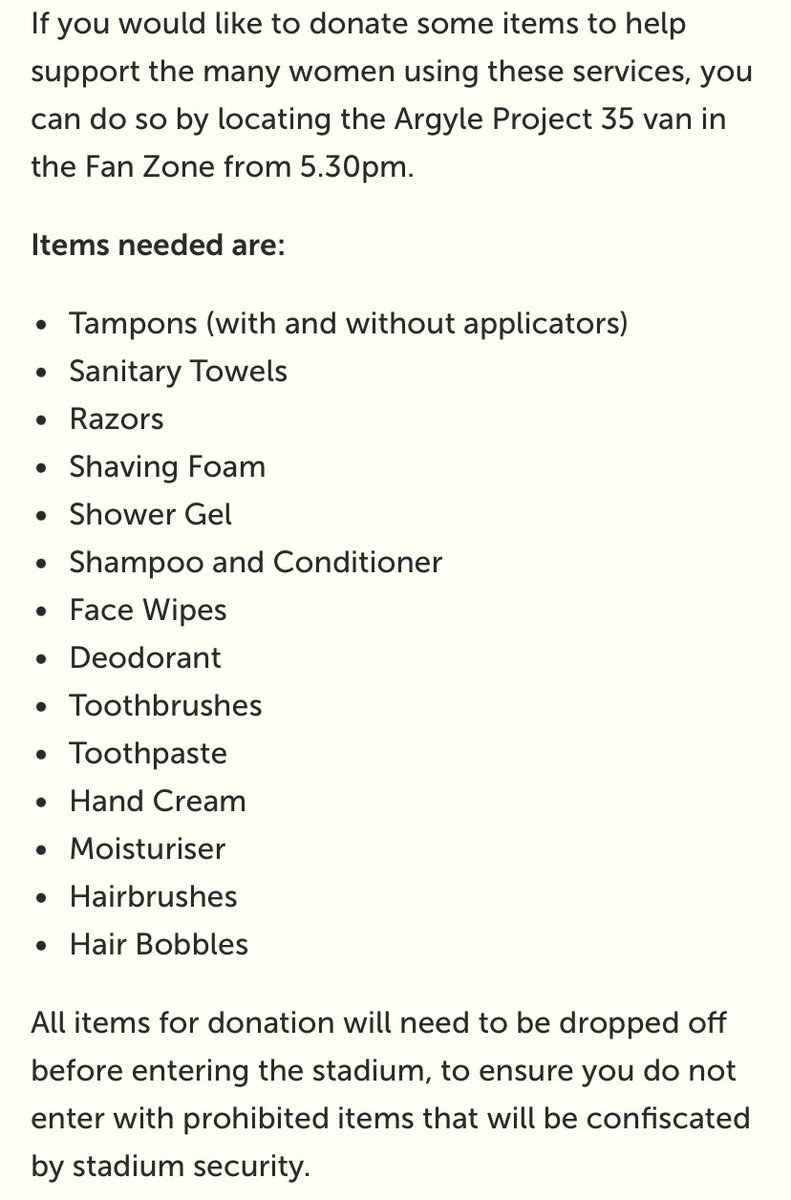 If you are at our @HerGameToo designated fixture for @argyle v @QPR Tuesday night, please bring along something if you can for our donation station going to @TreviWomen 💚 Have a look below at some of the items needed! 👇👇👇👇 #pafc #hgt #hergametoo