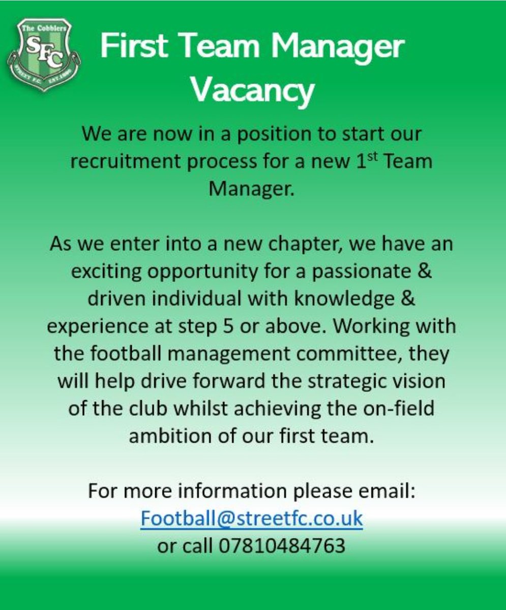 ⚠️ Exciting opportunity ⬇️ @TSWesternLeague @SomersetFA