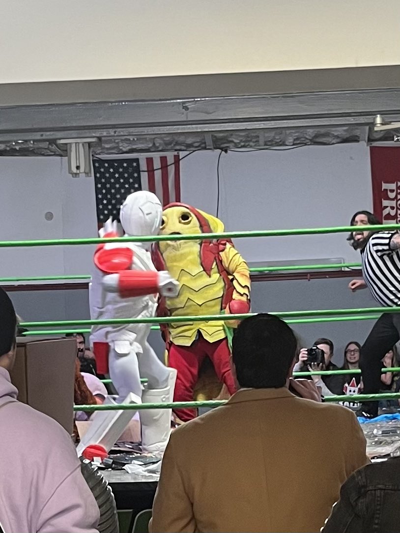 scottabacker's tweet image. Kiddo wasn’t sure about Kaiju wrestling until the giant can of soup came out, then he was all
In!!!! Thanks @KaijuBigBattel  !