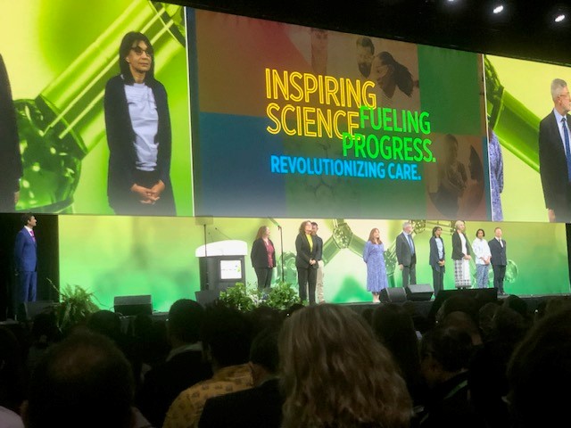 The excellent @ProfEmmaCrosbie just stepping up to accept the team science award at #AACR24 - They have done some great work around screening for endometrial cancer. Doing the really hard lifting around the practicality of implementing an early detection screening programme is so