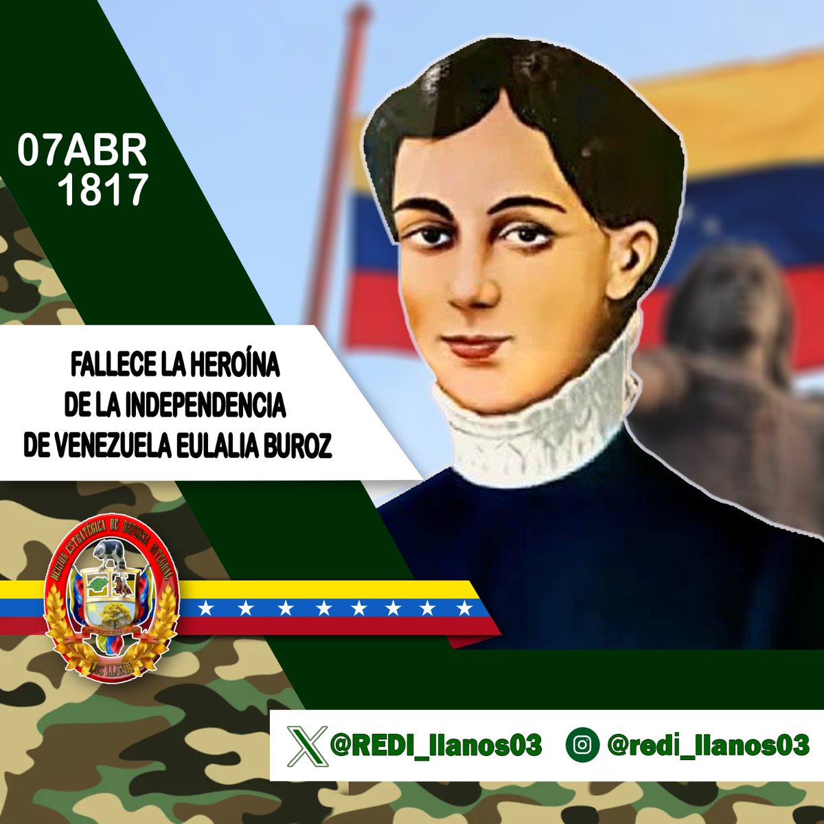 #07Abr || Eulalia Buroz, mujer de grandes victorias, enfrentó sus luchas sin miedo y hizo frente a los  retos de los  opresores de su  amada patria, dejando marcada en las páginas de la historia un legado de valentía heróica y un alto espíritu revolucionario inquebrantable.