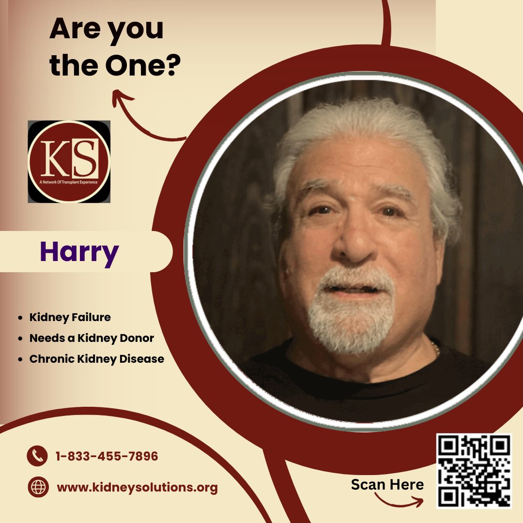 k_solutions_org's tweet photo. Harry Siegel is a husband of 30 years, father of 2 with 1 grandchild. He lost a kidney to cancer in 2007 & is now faced with the need for a transplant. 1-833-455-7896 visit https://t.co/ounQddlOlq #kidneycancer #kidneydonorneeded #ineedakidney #shareyourspare #kidneysolutions https://t.co/TxzFXELDS4