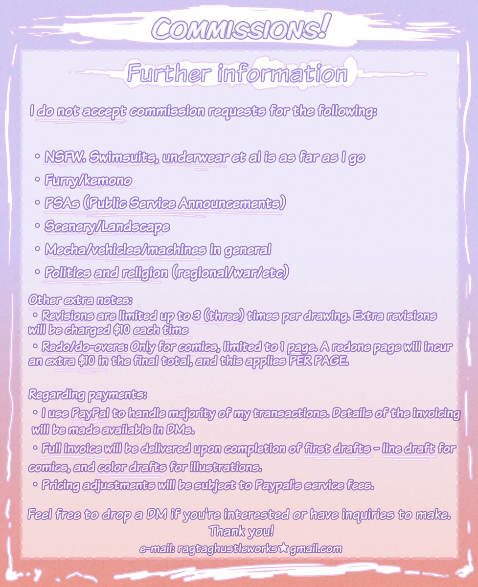 strike_MKII's tweet photo. [ English ] 

Figured I should update this for this year. This time a bit lowered because of my day job, albeit somewhat of an arbitrary pricing, but those lower pricings also come with the expectation of slower turnaround times taking my day job into account. DM/email 4 details. https://t.co/7KdwSh9Ndo