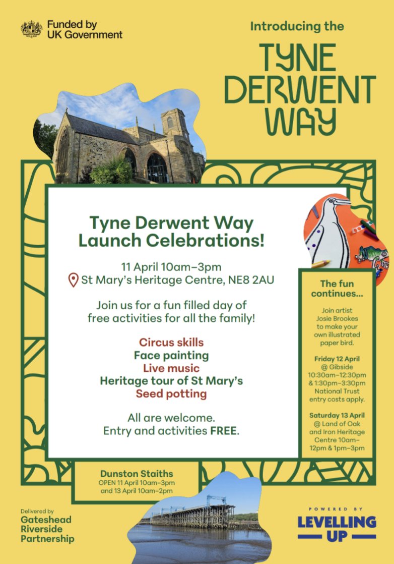 Here are the full details of all the exciting events and activities coming up this week, for the launch of the @TyneDerwentWay. It's going to be a busy one! The Staiths are open on Thursday 11th from 10am-3pm and Saturday 13th from 10am-2pm.
