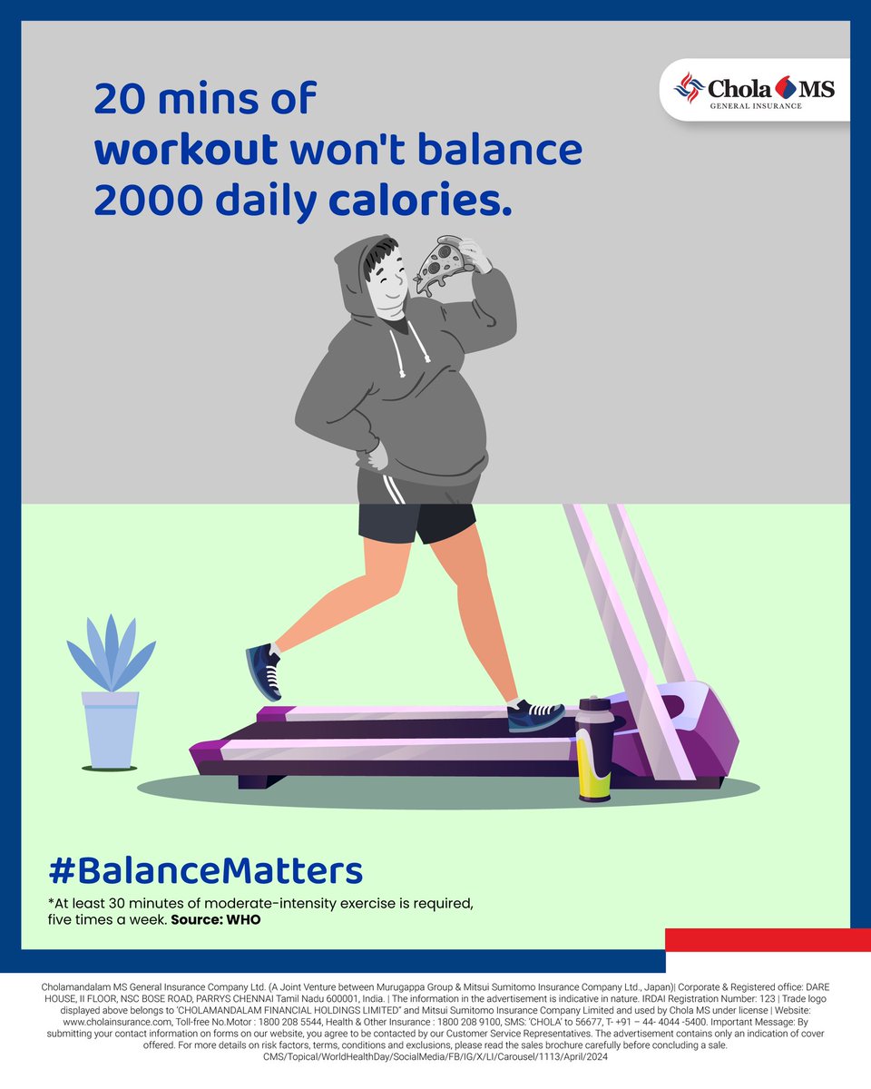 Find the perfect balance on #WorldHealthDay.
A sprinkle of veggies, a dash of exercise, and a generous helping of laughter is all you need to keep your mind and body in shape. 

#CholaMS #StayProtected #StayInsured #WorldHealthDay #BalanceMatters