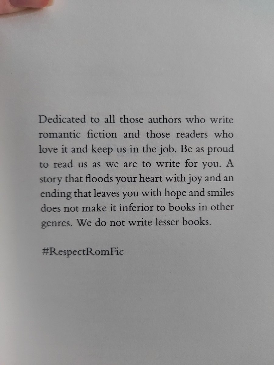 Reading this in the new @millyjohnson novel made me sad. Why should anyone be made to feel lesser because they read what they love? I read a whole host of genres and authors depending on my mood. None of them are 'better', just different. #RespectRomFic #BookTwitter #booklover