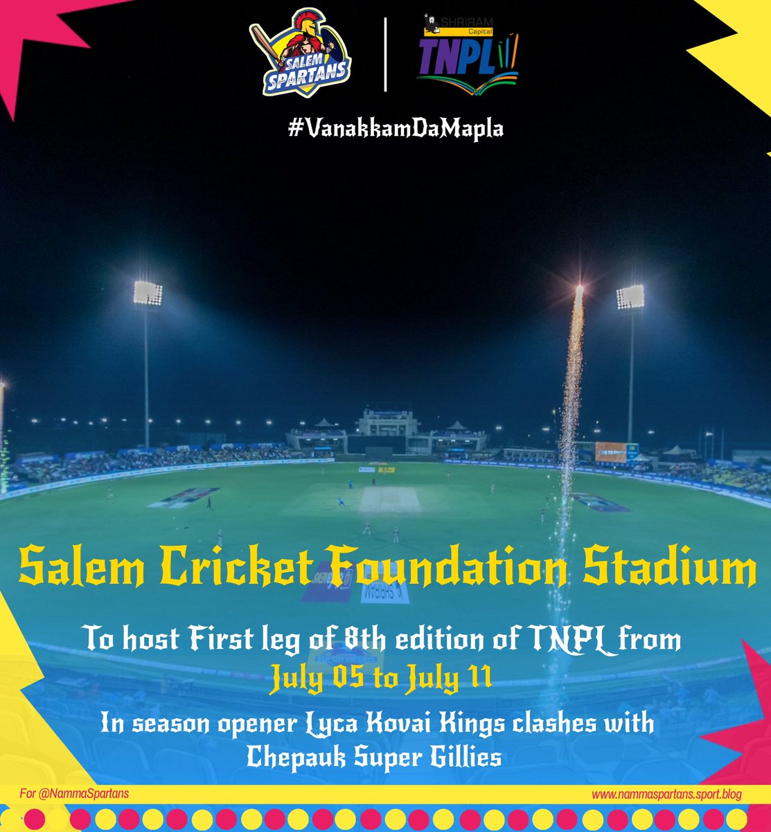 TheSalemNew's tweet photo. Salem Cricket Foundation Stadium 🏟️ to host First leg of 8th edition of TNPL 🏏 from July 05 to July 11.

9 matches out of 32 matches to be held in #SCFStadium. 😎

#Salem #SalemCricketFoundation #TNPL #TNPL2024 #SalemCricketFoundationStadium https://t.co/xKNuQnYHQc