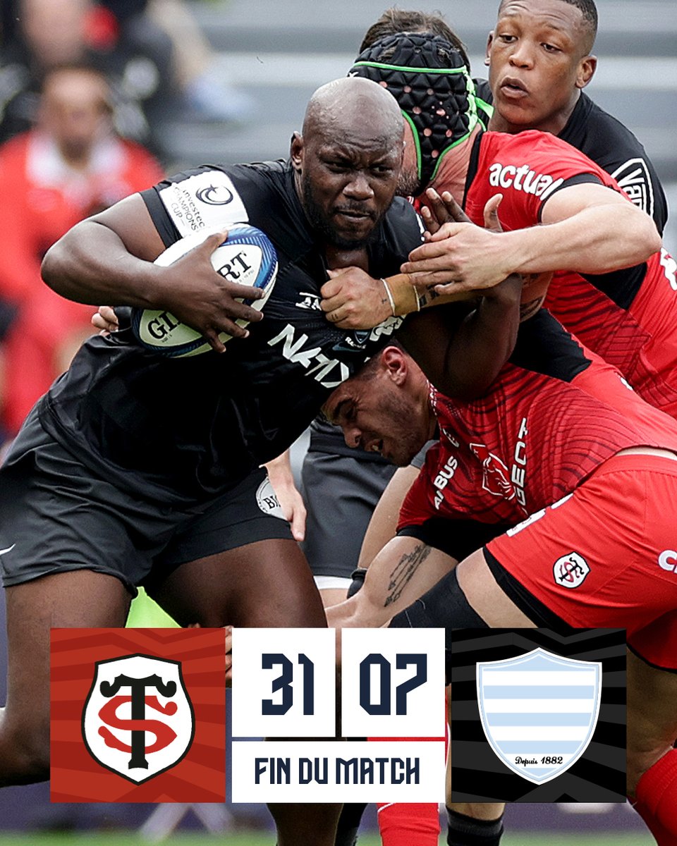 ❌ 80 ' L'aventure en Investec Champions Cup s'arrête là pour nos racingmen ! Bon courage au @StadeToulousain et à tous les clubs français pour la suite ! 🔴⚫ 31 - 07 🩵🤍 #RacingFamily | #STvR92